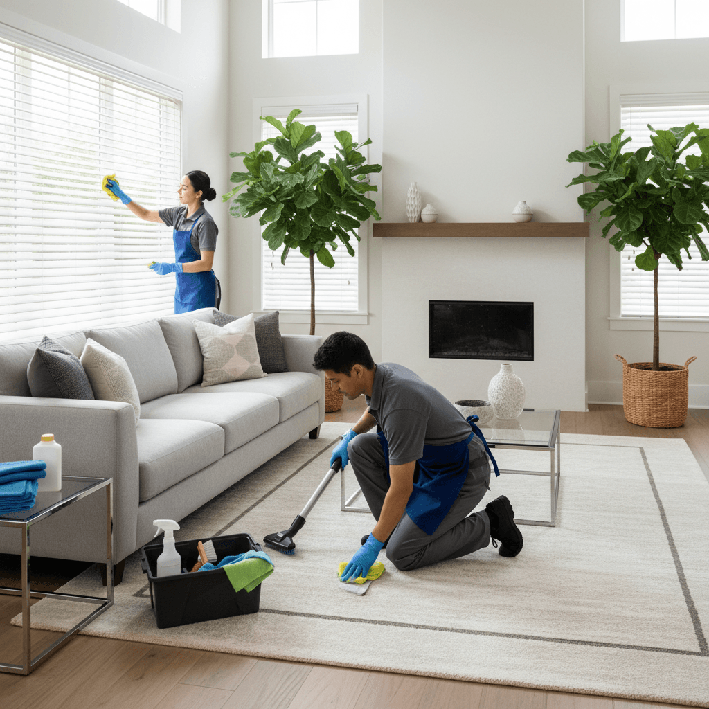Clean residential living room after professional cleaning service